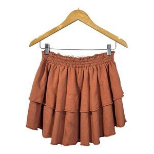 Aerie Terracotta Tiered Ruffle Mini Skirt Elastic‎ Waist Boho Size Medium